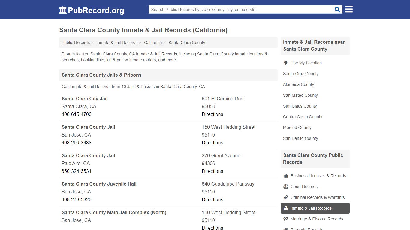 Free Santa Clara County Inmate & Jail Records (California ...